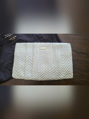 Kate Spade Woven Straw Cream Clutch with gold logo plate NWOT Wedding Bridesmaid